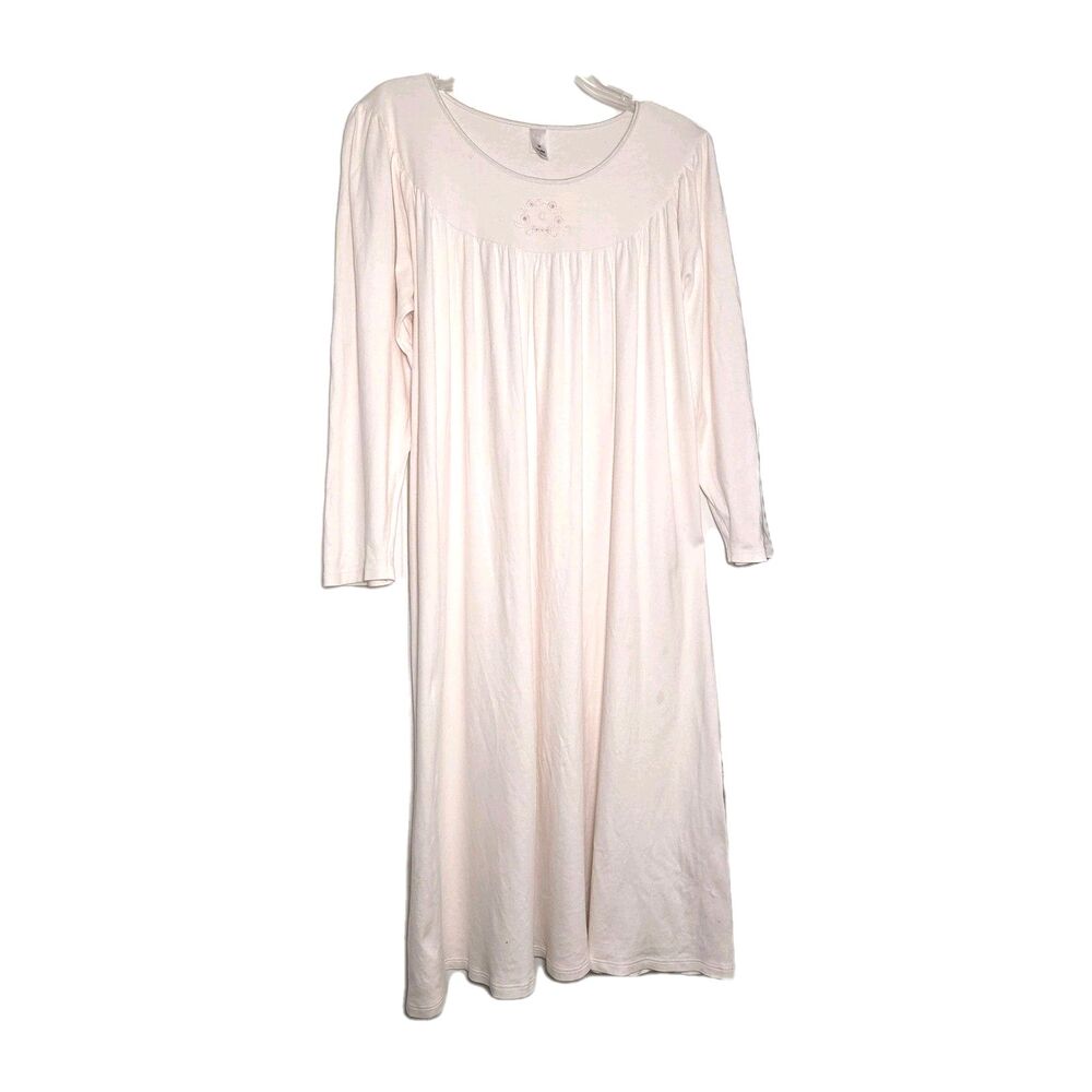 Calida 33346 100% Cotton Light Pink Nightgown Size M Midi Long Sleeve